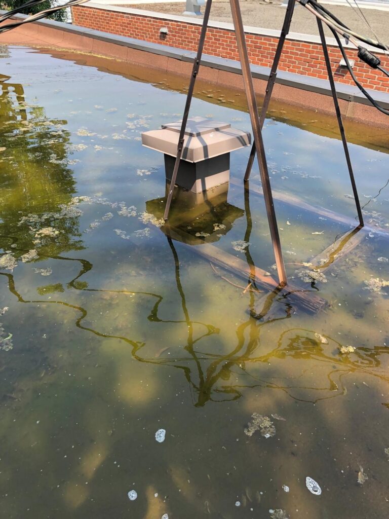 La base de l'équipement et ses supports sont sous l'eau.