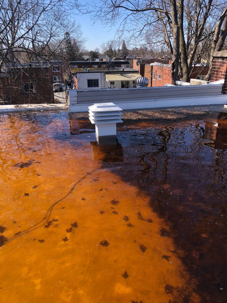 Toit plat de quartier résidentiel complètement sous l'eau.