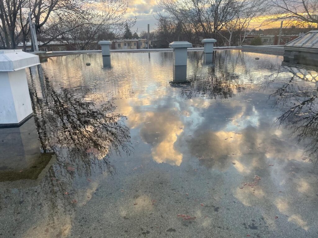 Toit inondé en fin de journée.